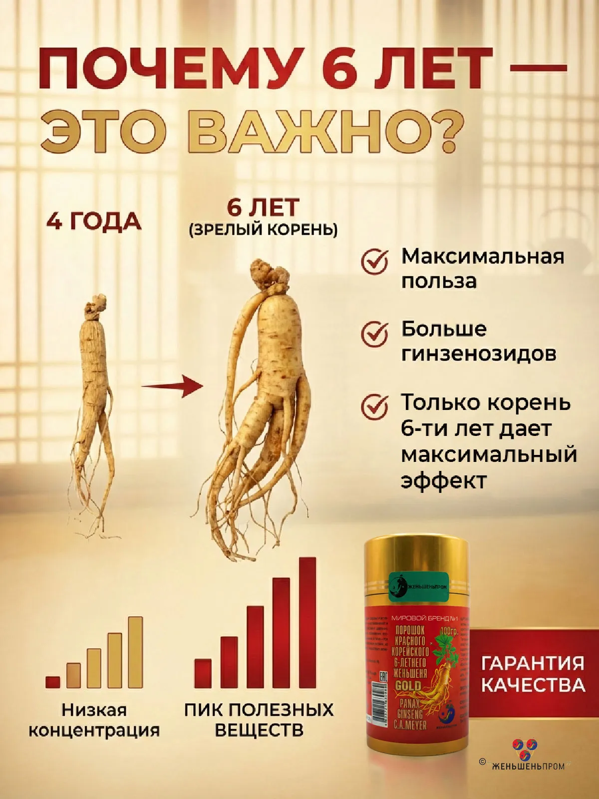 Порошок красного корейского женьшеня 6-летнего GOLD, Panax Ginsenq C.A.Meyer, 100 грамм — изображение 7
