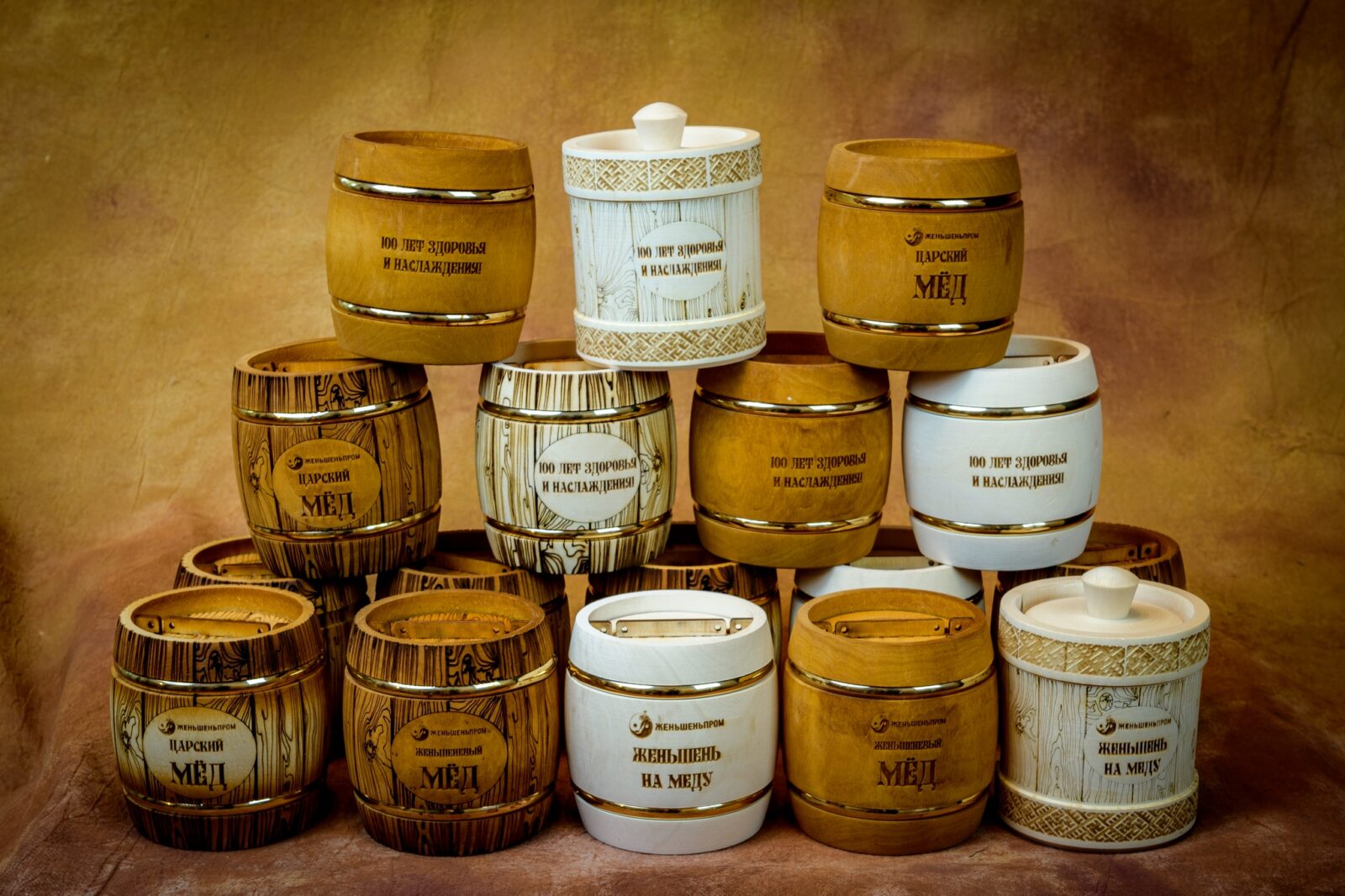 бочонок сувенирный из липы для меда, 0,3 кг № 10 — изображение 3