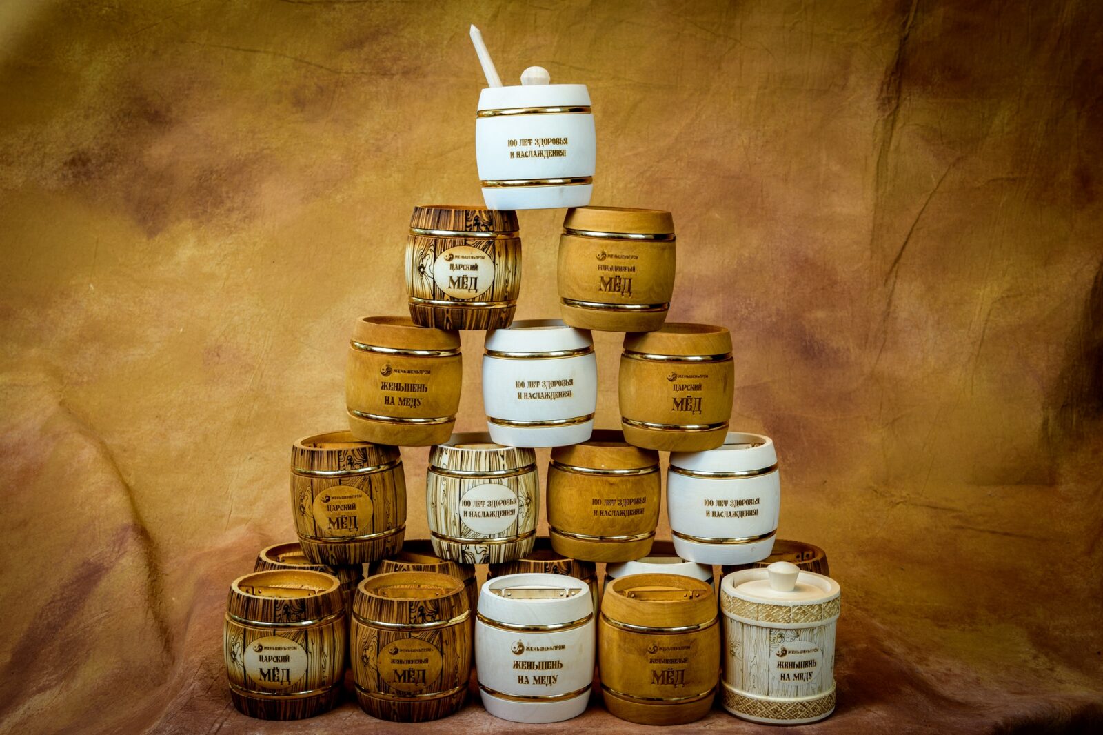 сувенирный бочонок 7 двухцветный для меда — изображение 5